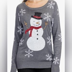 Tipsy Elves Gray Snowman Snowflake Crewneck Sweater EUC Size Medium